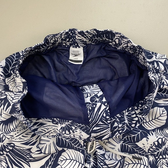 Speedo Board Shorts Mens Large Bondi Etched Floral Blue White Pockets Lined - Picture 9 of 13